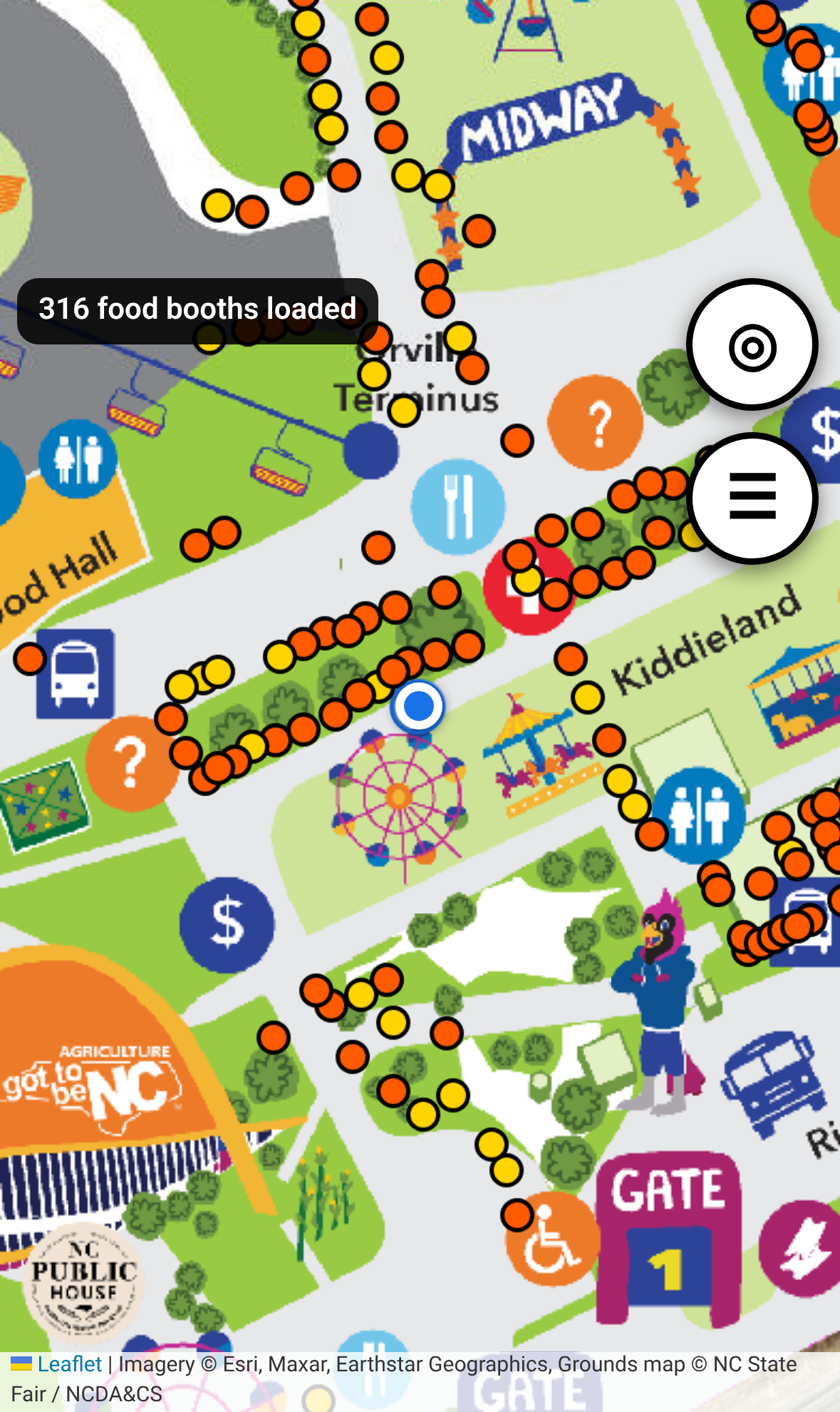 Fair Finder’s live map of food, rides, and booths at the NC State Fair